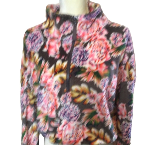Urban Outfitters Plush Floral 1/2 zip Crop Fleece Sweatshirt - Picture 2 of 9